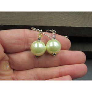 Sterling Silver Cream White Color Glass Orbs Earrings